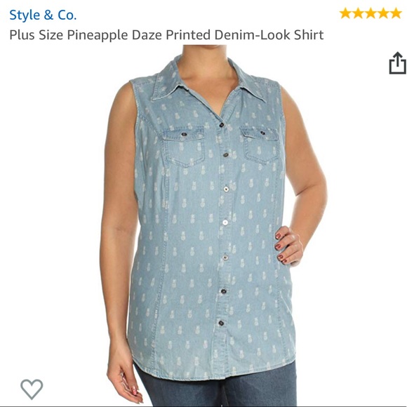 🚫SOLD🚫#MACYS PINEAPPLE DAZE DENIM-LOOK SHIRT - Picture 5 of 8